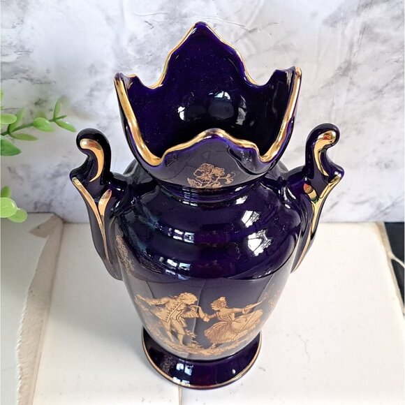 AMPHORA COBALT BLUE MADE IN ENGLAND AND HAND EMBELLISHED IN LIMOGES FRANCE - Picture 5 of 16